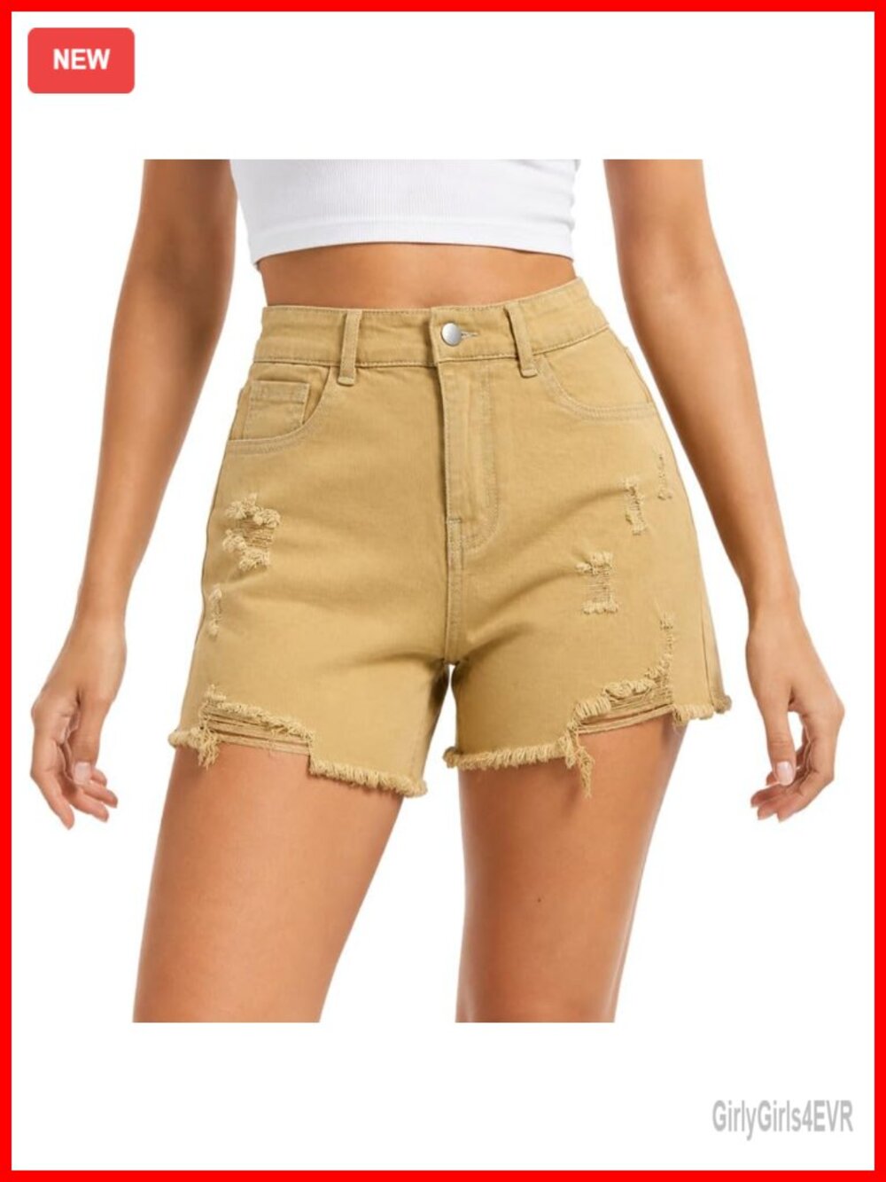 Women's High Waisted Stretch Denim Shorts Distressed Raw Hem Summer